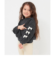 WEB限定  袖タックリボンモチーフ裏起毛トレーナー