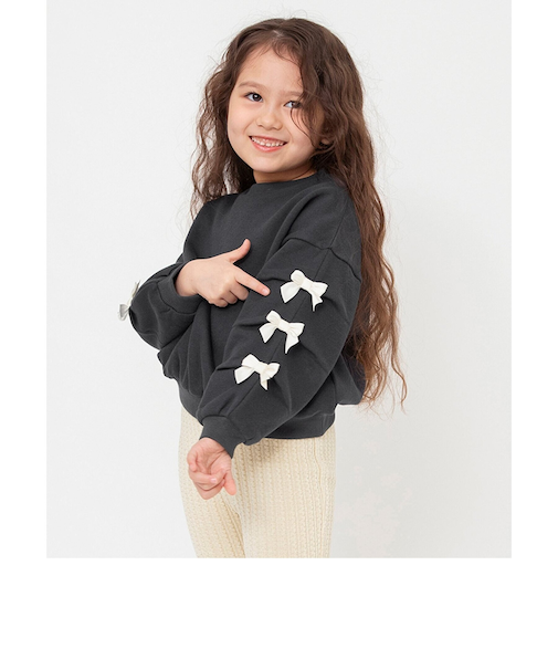 WEB限定  袖タックリボンモチーフ裏起毛トレーナー