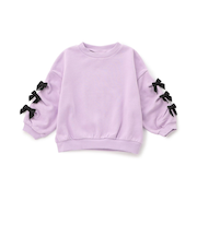 WEB限定  袖タックリボンモチーフ裏起毛トレーナー