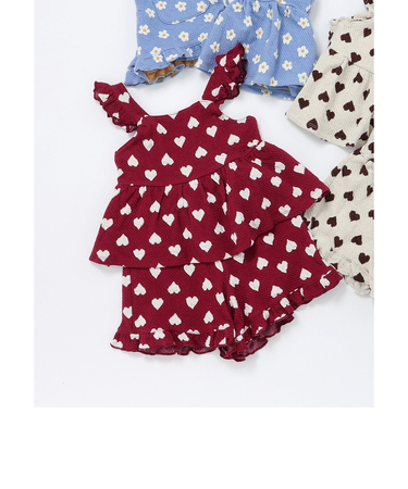 ハート・フラワージャガードビスチェ&フリルショートパンツセット ショート丈