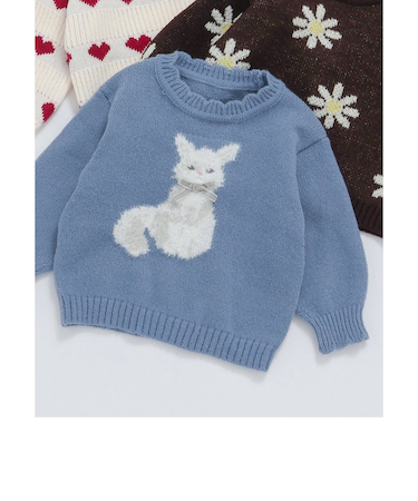 ハート・フラワー・ネコモチーフニット