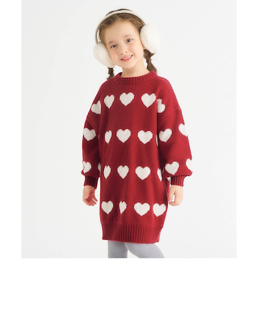 WEB限定 フラワー・ハートニットワンピース_マシンウォッシャブル