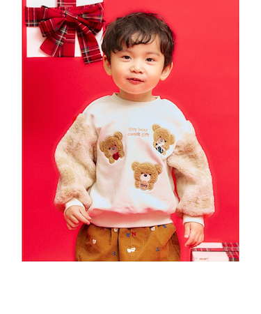 tiny bear 袖ボアチェックトレーナー