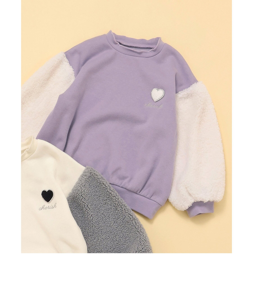 ハート刺繍袖ボアトレーナー