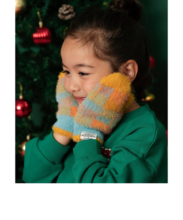 シャギーチェックミトン