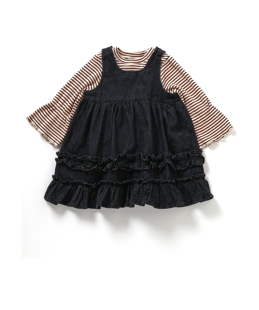 2Pセットデニムフリルワンピース