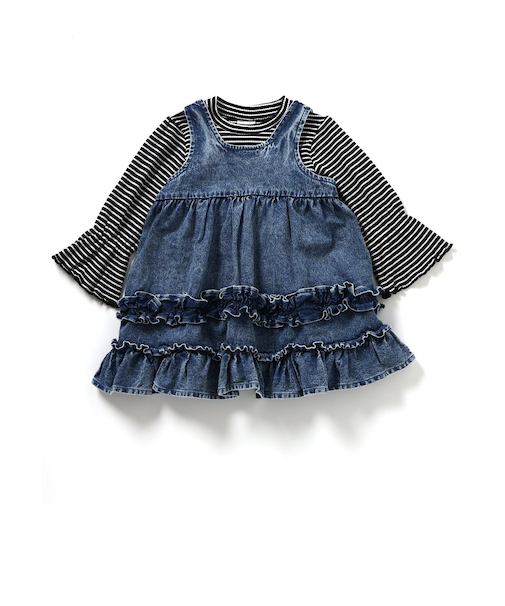 2Pセットデニムフリルワンピース