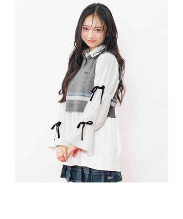 ニットベスト&りぼんミニワンピセット