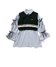 ニットベスト&りぼんミニワンピセット