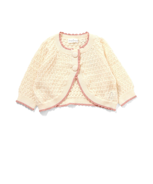 透かし編み配色ニットカーディガン