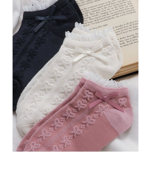 リボン編み柄ショートソックス