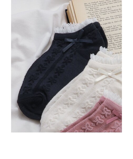 リボン編み柄ショートソックス