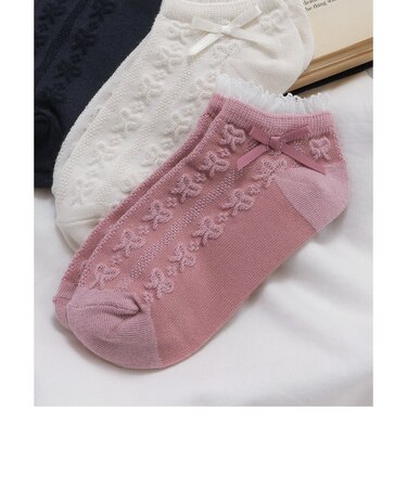 リボン編み柄ショートソックス