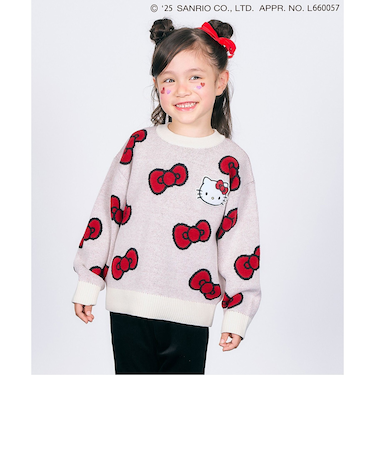 「ハローキティ」リボンジャカードニット