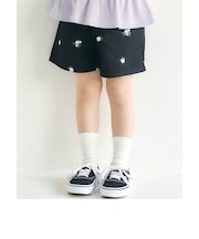 ハート・フラワー刺繍ショートパンツ  ショート丈