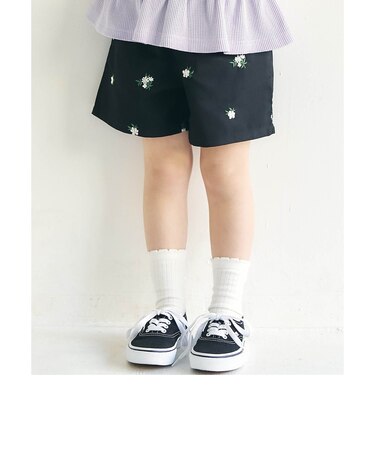 ハート・フラワー刺繍ショートパンツ ショート丈
