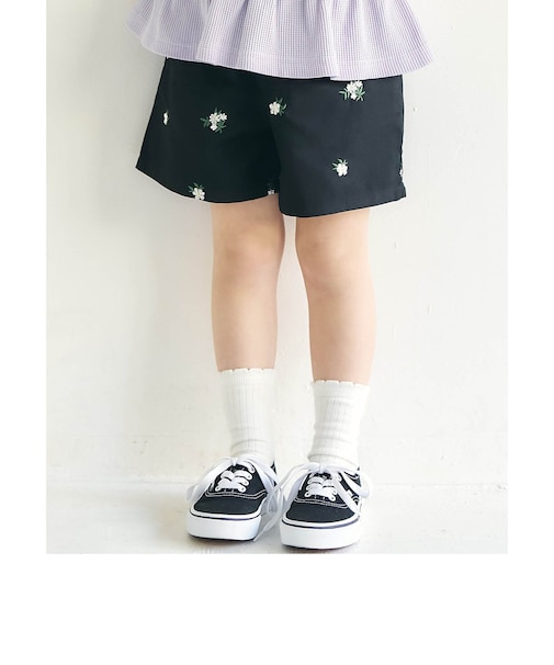 ハート・フラワー刺繍ショートパンツ ショート丈