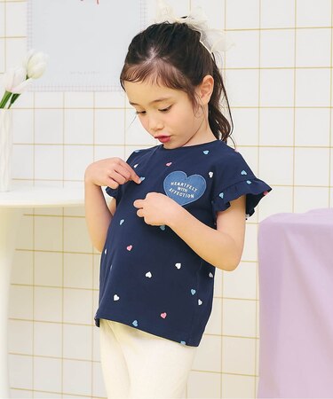 WEB限定 ハート・フラワーアップリケフリルTシャツ