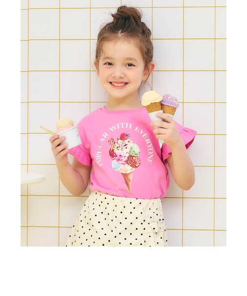 WEB限定 ハート・フラワーアップリケフリルTシャツ