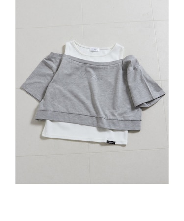 ラインストーンロゴレイヤード風Tシャツ