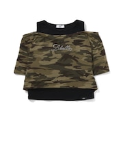 ラインストーンロゴレイヤード風Tシャツ