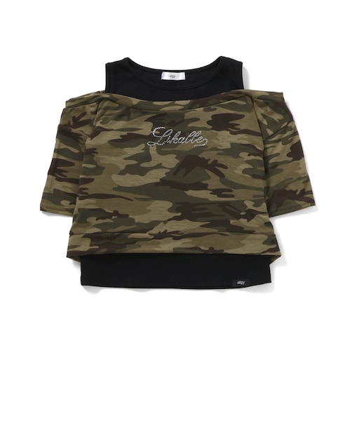 ラインストーンロゴレイヤード風Tシャツ