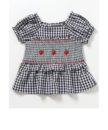 いちご・デイジー刺繍シャーリングトップス