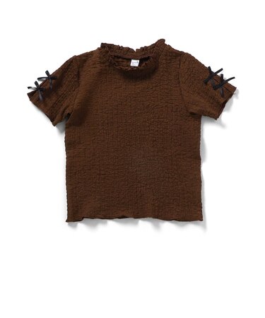 ぽこぽこジャガード袖リボンTシャツ
