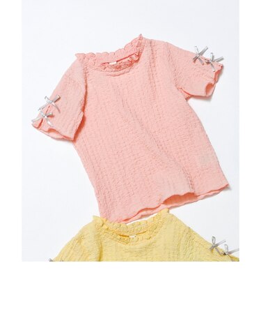 ぽこぽこジャガード袖リボンTシャツ