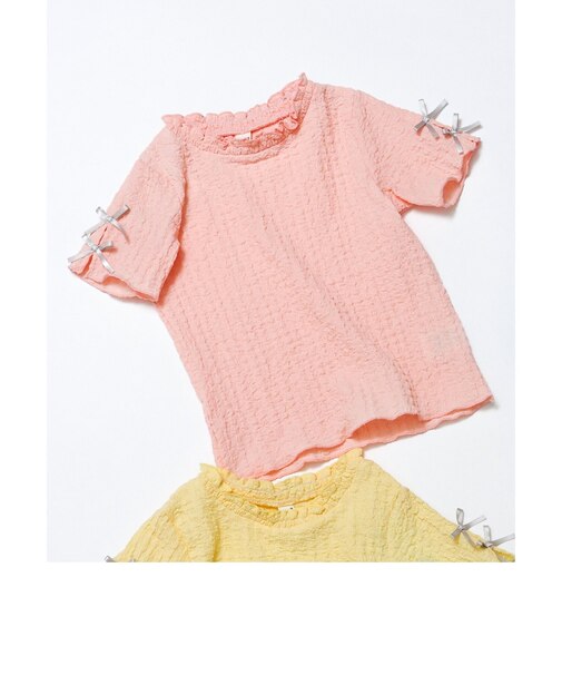 ぽこぽこジャガード袖リボンTシャツ