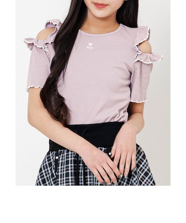 肩あきフリルリブT