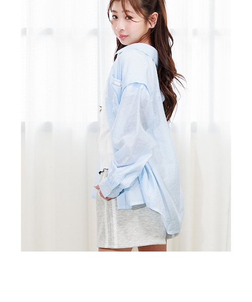 ラメ2wayシアーシャツ 2wayキラキラフリンジシアーシャツ【miette ミエット】【メール便可