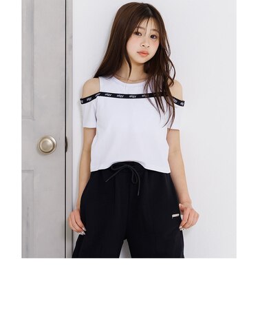 パット付きロゴゴム肩あきT