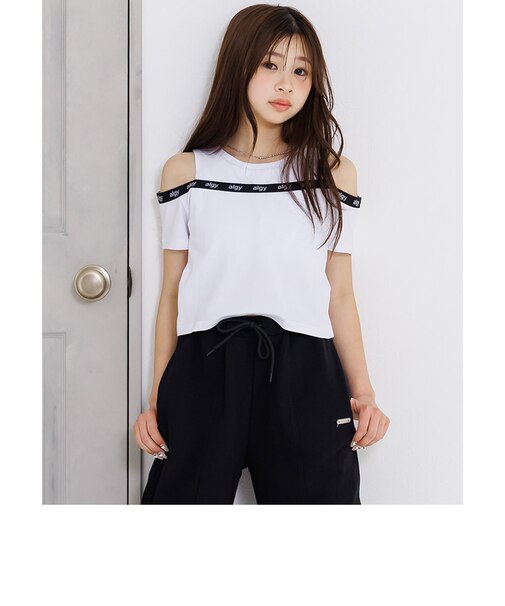 パット付きロゴゴム肩あきT