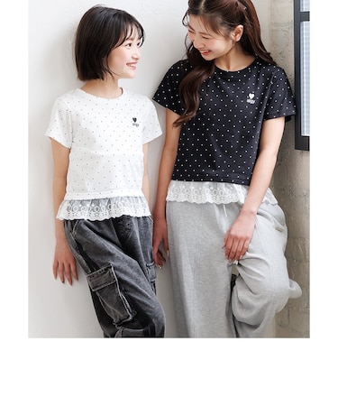 【puchily プチプラライン】レースドッキングドットT