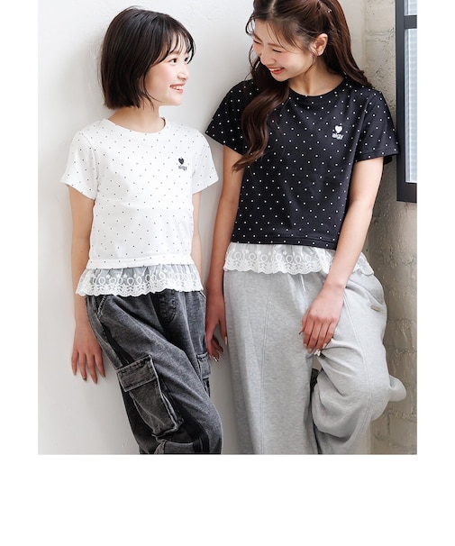 【puchily プチプラライン】レースドッキングドットT