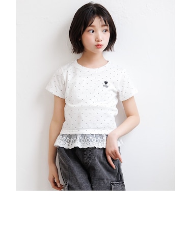 【puchily プチプラライン】レースドッキングドットT
