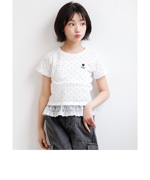 【puchily プチプラライン】レースドッキングドットT