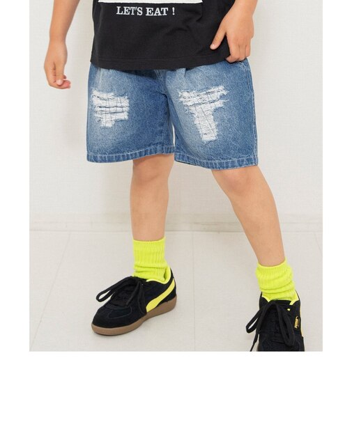 WEB限定  ダメージデニムハーフパンツ  5分丈