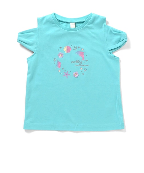 リボンオフショルサマーモチーフTシャツ
