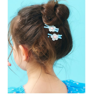 クリアお花・リボンヘアクリップ２個セット