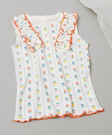 ノースリーブワッフルフリルTシャツ