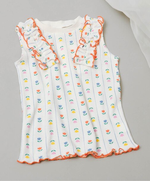 ノースリーブワッフルフリルTシャツ