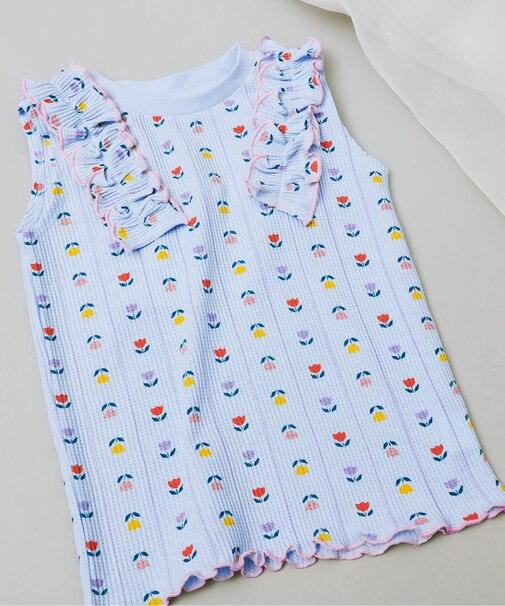 ノースリーブワッフルフリルTシャツ
