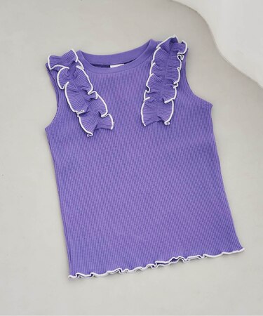 ノースリーブワッフルフリルTシャツ