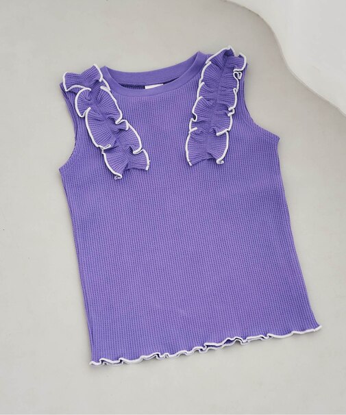 ノースリーブワッフルフリルTシャツ