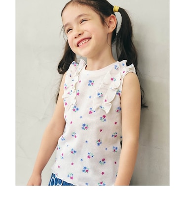 ノースリーブワッフルフリルTシャツ