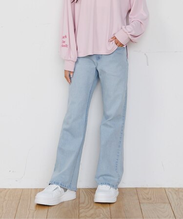 デニムストレートフレアパンツ