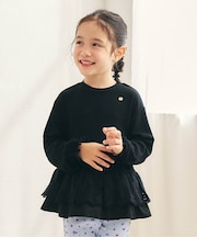 レースフリル切り替えリブTシャツ