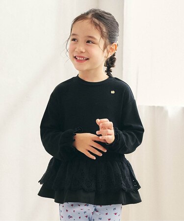 レースフリル切り替えリブTシャツ